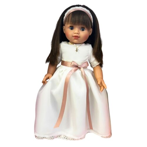 Guca Muñeca de comunión morena 50cm vestido con lazo 235