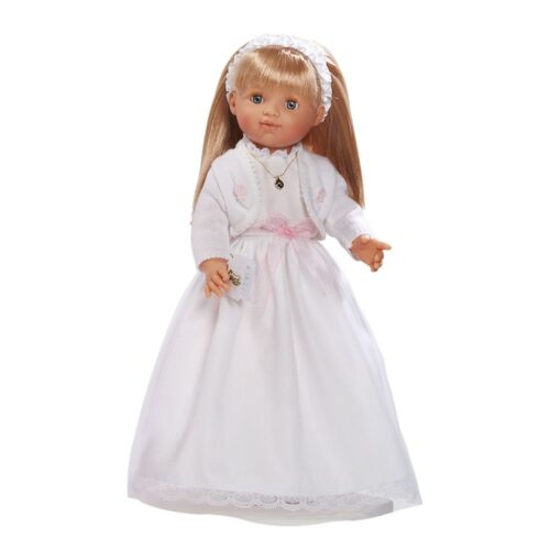 Guca Muñeca María de comunión rubia 50cm vestido blanco con chaqueta y vela 334