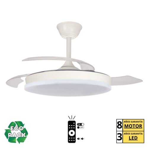 Ventilador de techo Bergantín S Blanco con luz LED 3 tonos y motor DC de bajo consumo