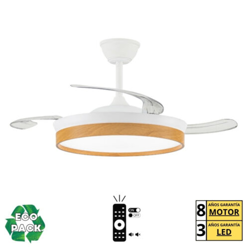 Ventilador de techo Fragata L Blanco con luz LED y motor DC de bajo consumo | 6 velocidades y láminas retráctiles