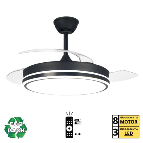 Ventilador de Techo NAO DC Negro con Luz LED 4400 Lúmenes 3 Tonos – Motor Silencioso y Función Invierno/Verano