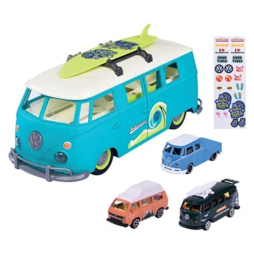 Vehículo de transporte Wolkswagen The Originals con tres vehículos y pegatinas 212055010SMO
