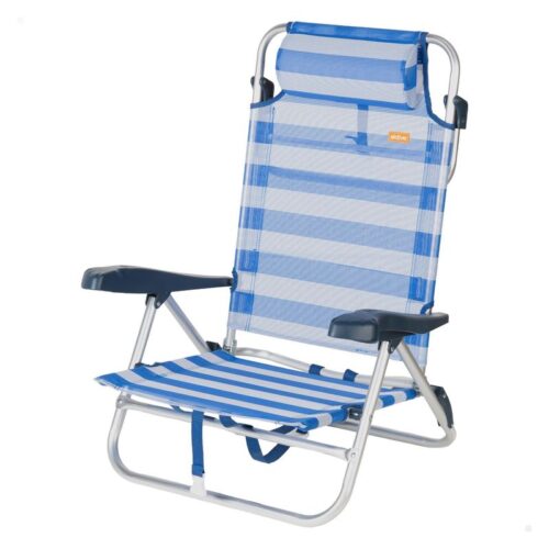 Aktive Silla de playa plegable baja rayas azules y blancas máximo 110kg 62519