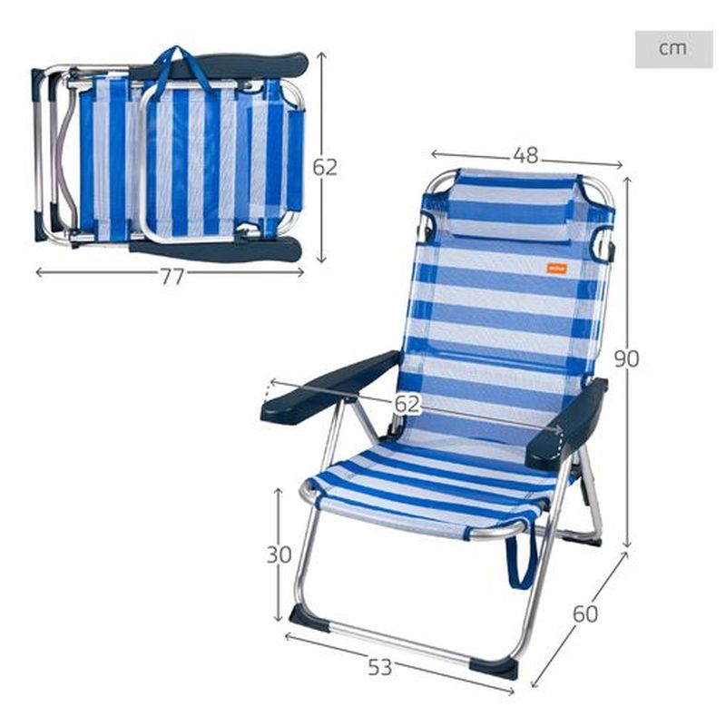 Aktive silla de playa plegable rayas azules y blancas máximo 110kg 62640 - Imagen 2