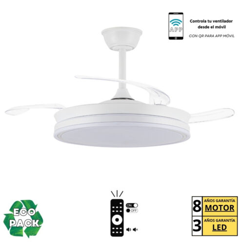 Ventilador de Techo CANOA L Blanco con WiFi y Palas Retráctiles – Modelo 62855
