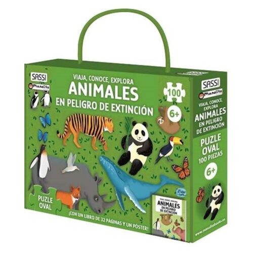 Libro + Puzzle Viaja, conoce y explora animales en peligro de extinción 43372