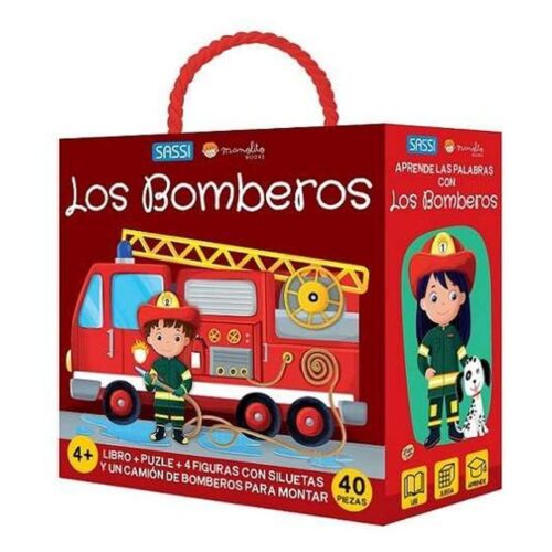 Set Libro + figuras + Puzzle Aprende los bomberos Manolito Books 35144