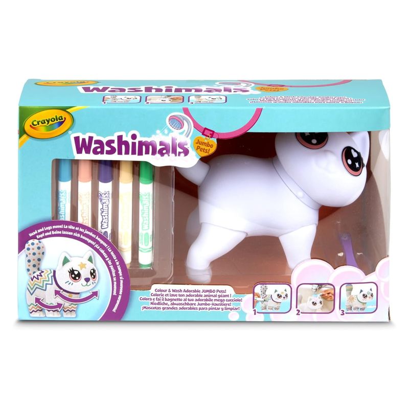 Washimals Jumbo Pet Big Jenny la gatita a cuidar, colorear, lavar y recrear Crayola 74-7518 - Imagen 2