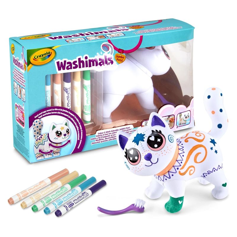 Washimals Jumbo Pet Big Jenny la gatita a cuidar, colorear, lavar y recrear Crayola 74-7518