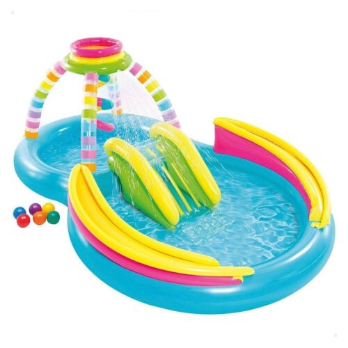 Piscina de juegos hinchable Cono Arco Iris con tobogán y pelotas 295x191x109cm Intex 56137