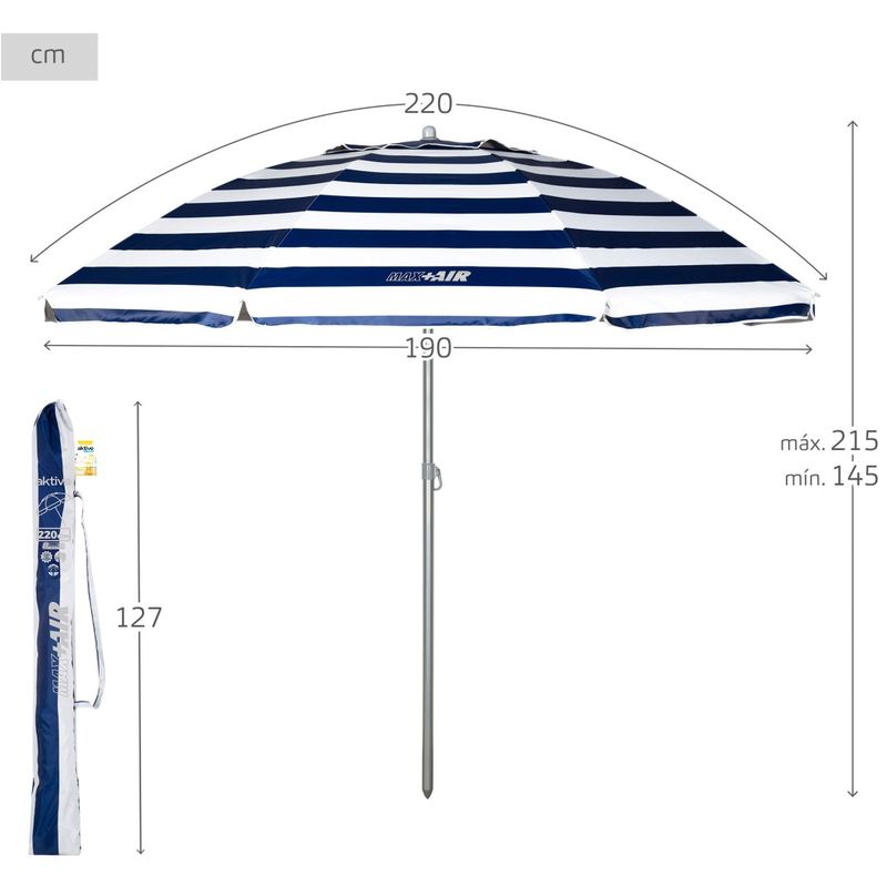Colorbaby Sombrilla playa antiviento 8 varillas 220cm marinera 62225 - Imagen 2